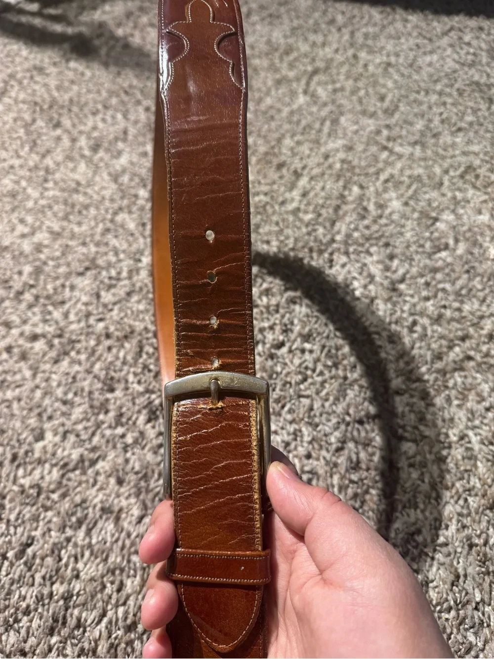 Lucchese Men’s Brown Tan Leather Belt with Dark Brown Accents